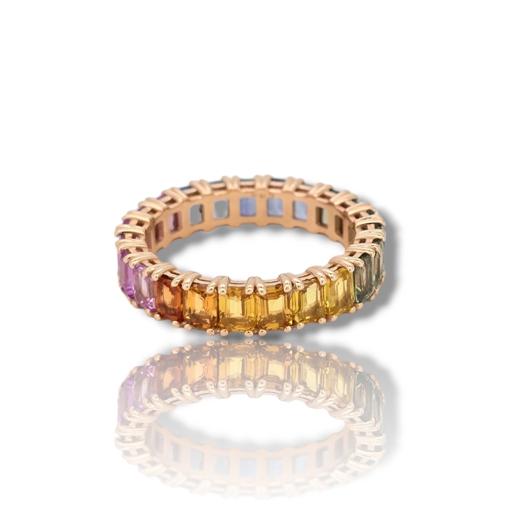 Δαχτυλίδι ολόβερο απο ροζ χρυσό κ14  με πολύχρωμα ζαφείρια (code M2873)